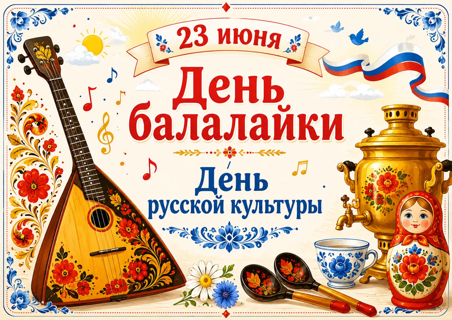 23 июня отмечаем День балалайки и День русской культуры 🎶

Это прекрасный повод наполнить лагерный 