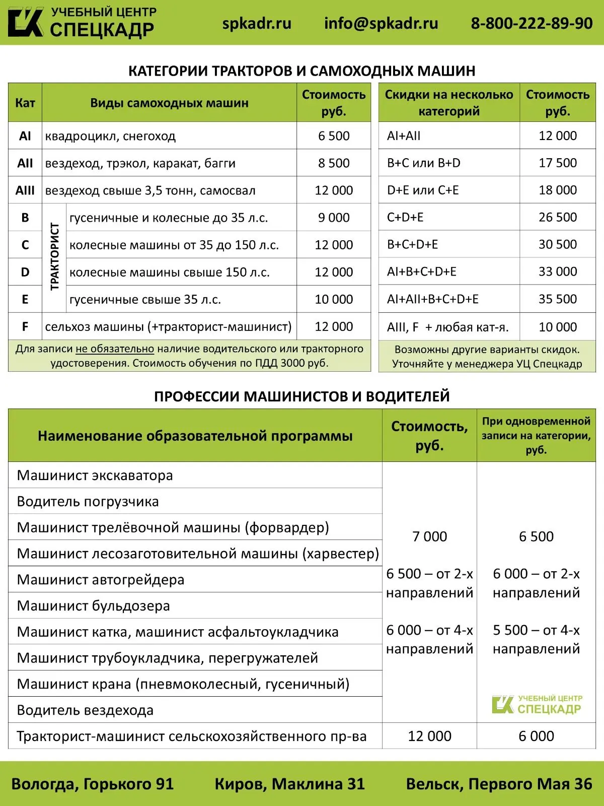 Актуальная стоимость обучения на категории самоходных машин и профессии машинистов 📌