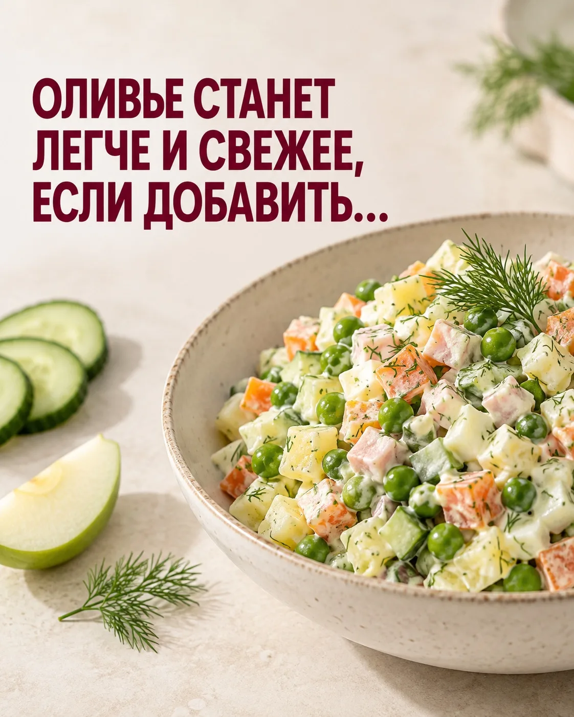 Хотите сделать любимый Оливье свежее и легче, но оставить тот самый знакомый вкус? 🥒