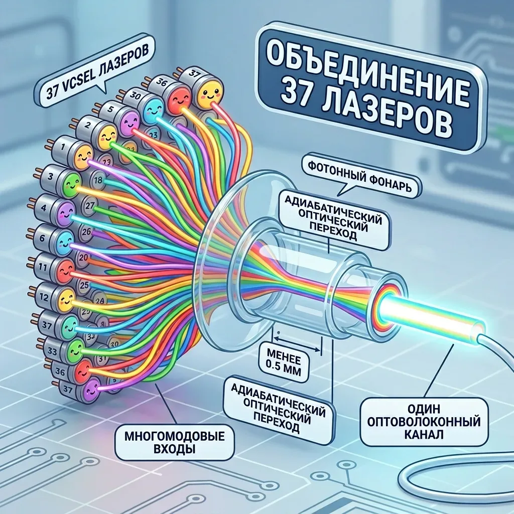 💡⚡️ Инженерное чудо: 37 лазеров объединили в одном канале толщиной с волосок!