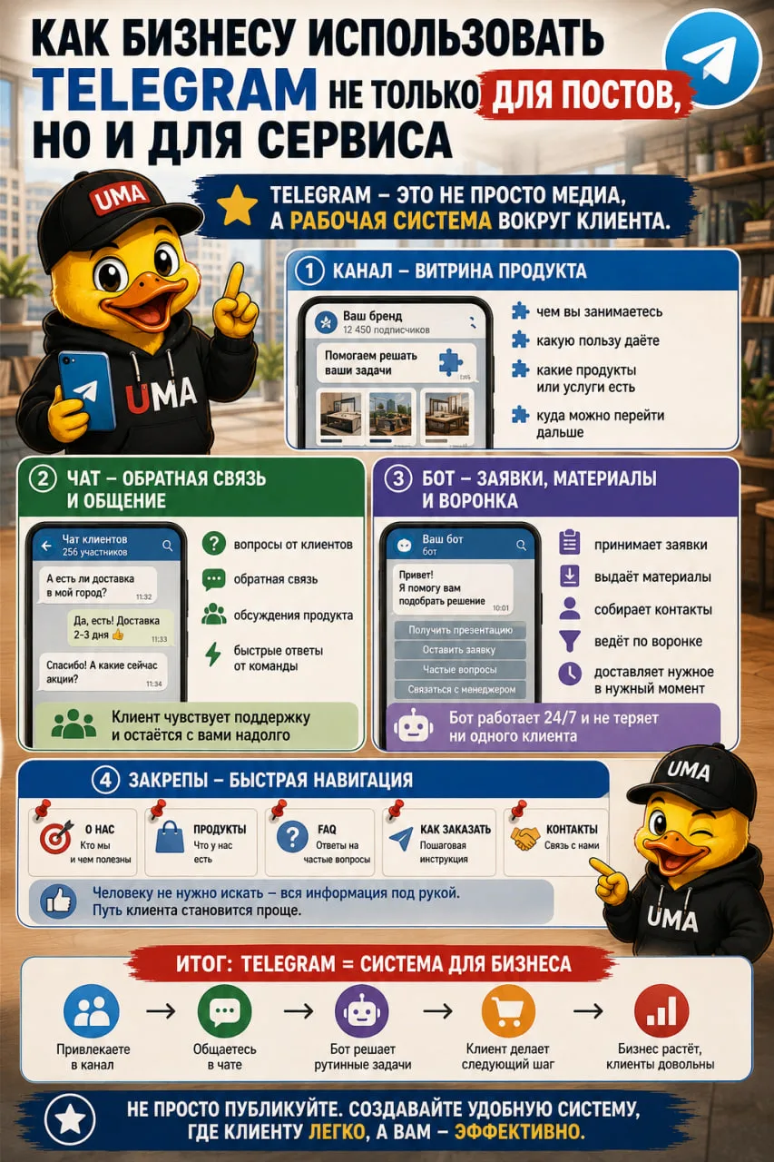 Как бизнесу использовать Telegram не только для постов, но и для сервиса