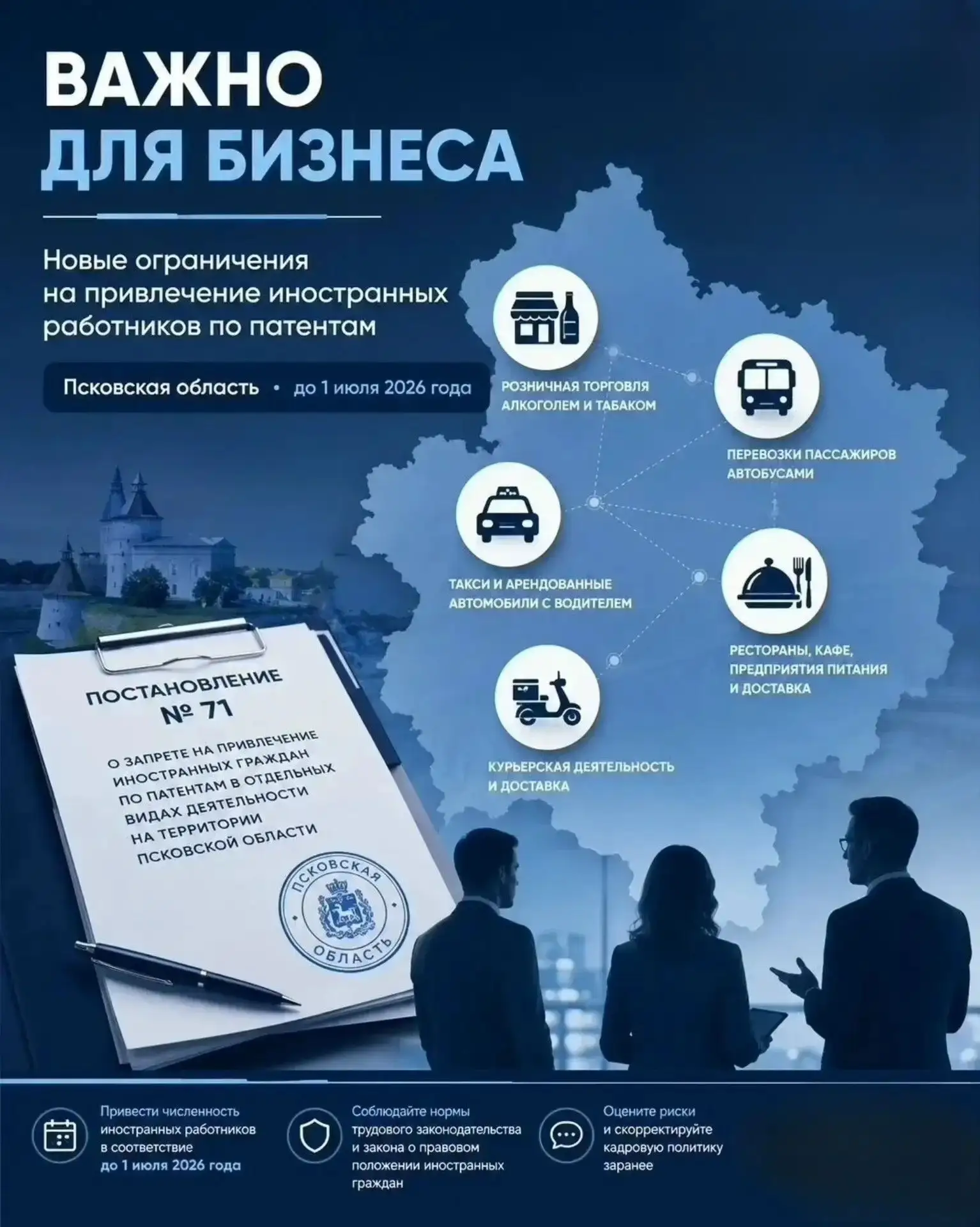 📌В Псковской области вступили в силу ограничения на привлечение иностранных граждан, работающих на 