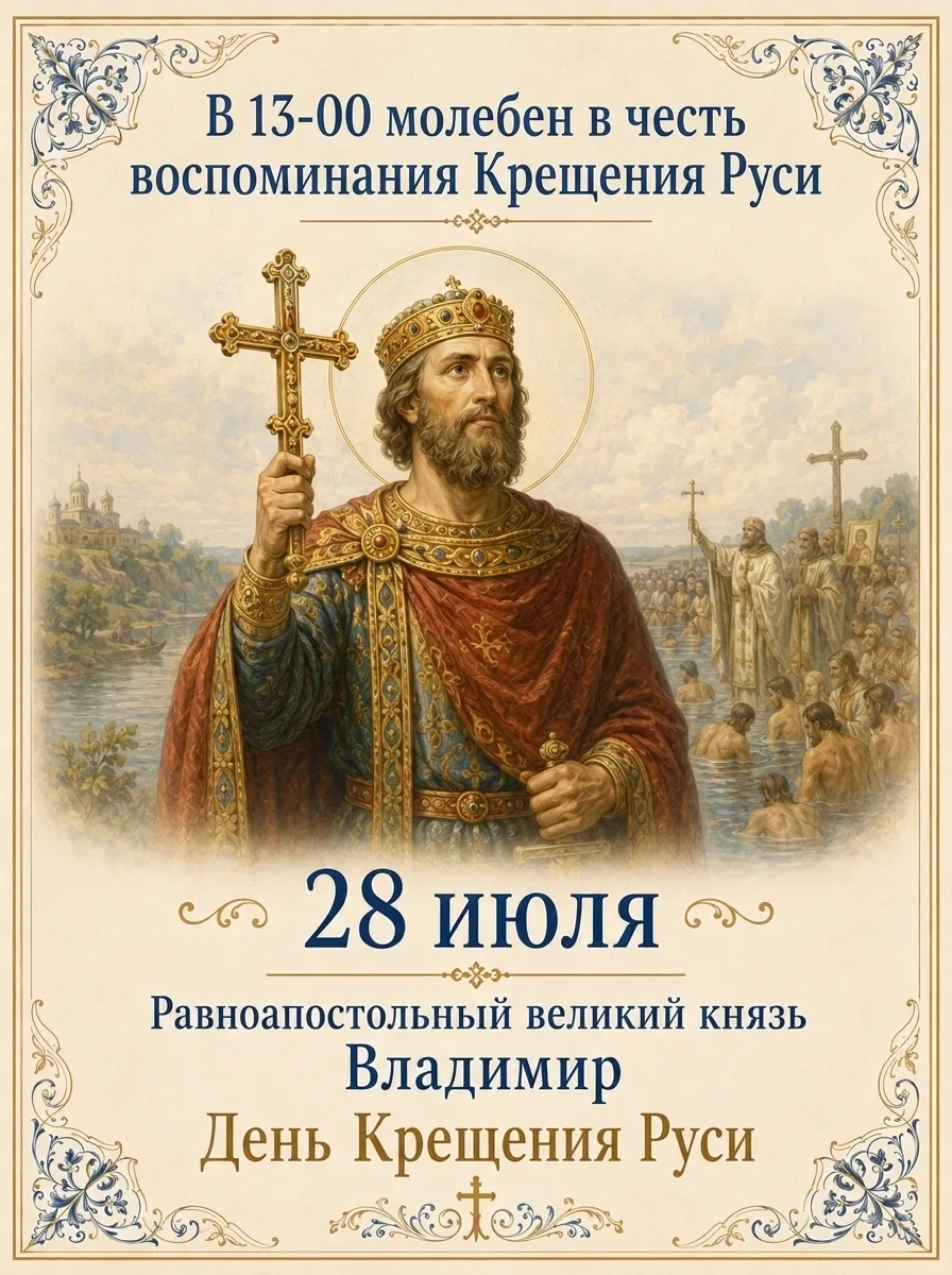С днём памяти святого равноапостольного великого князя Владимира, друзья!

С Днём Крещения Руси!

Кн