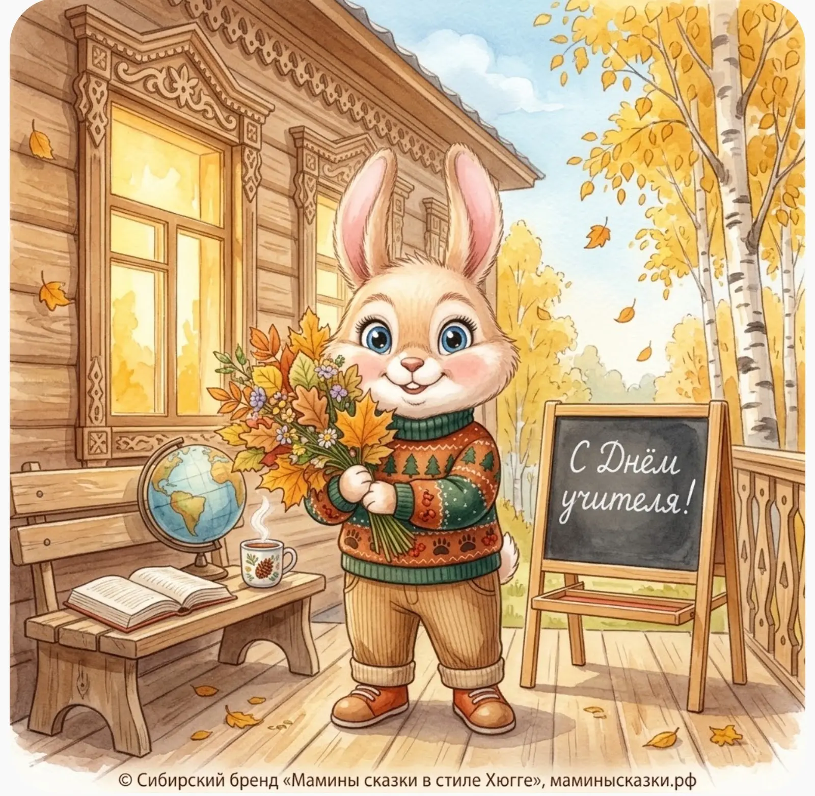 🍂 С Днём учителя! Тёплые слова от зайчонка Пушка