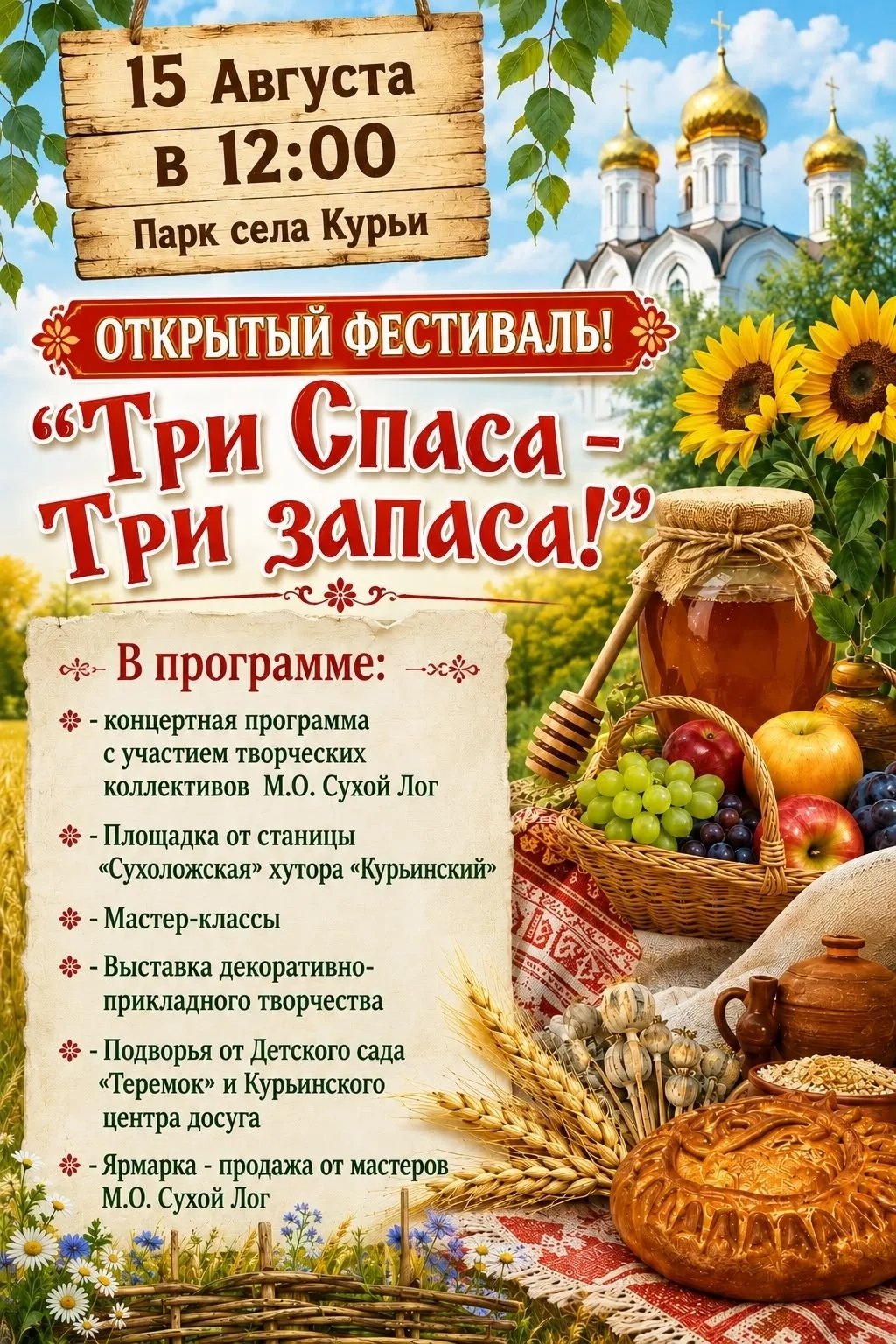🌾  «Три спаса — три запаса»:  🍯 🍎 🥖