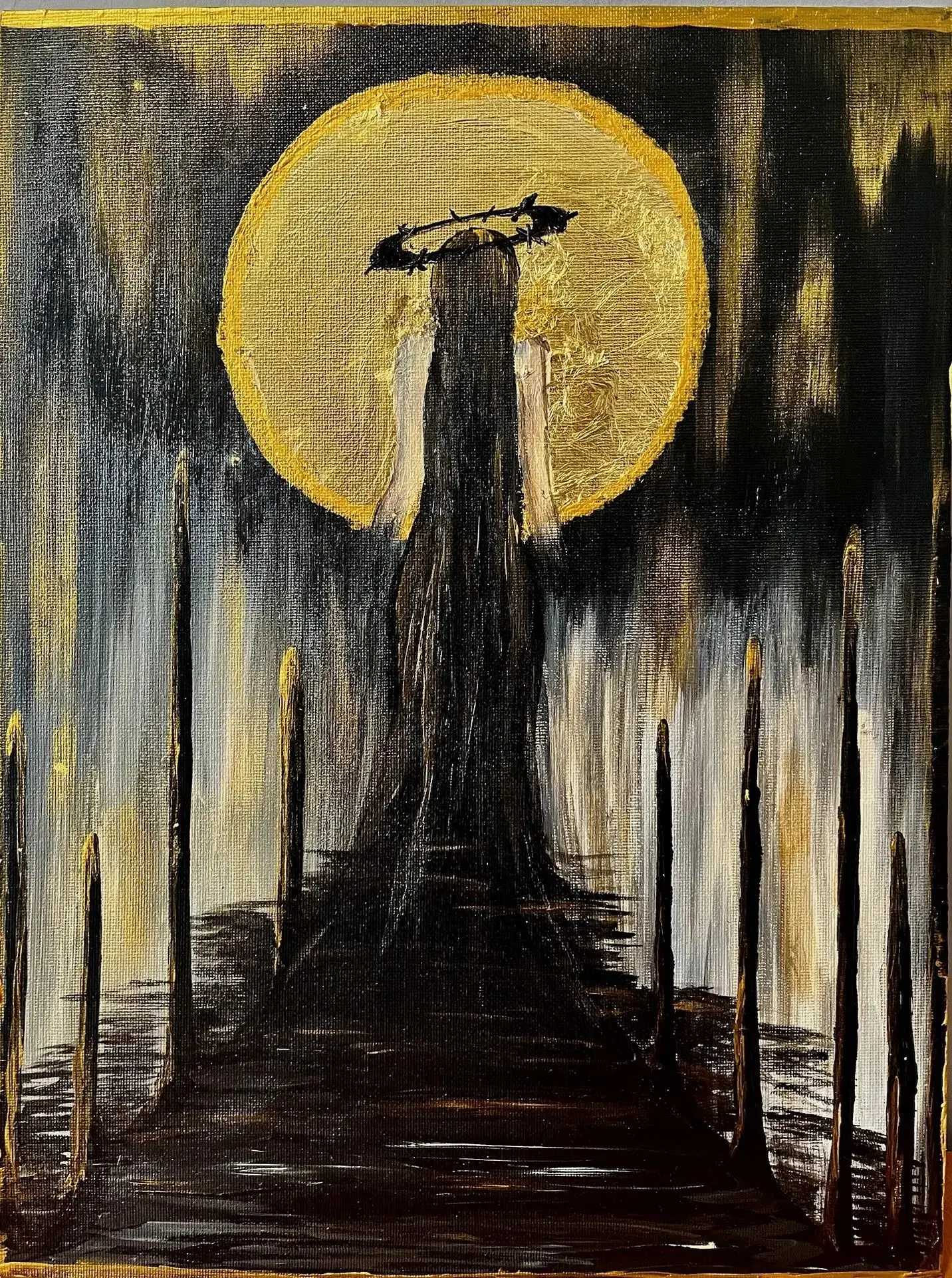 Пузина Надежда, «Лунная соната» 🌝🌙🎨. Холст, акрил, золотая поталь.                  ...