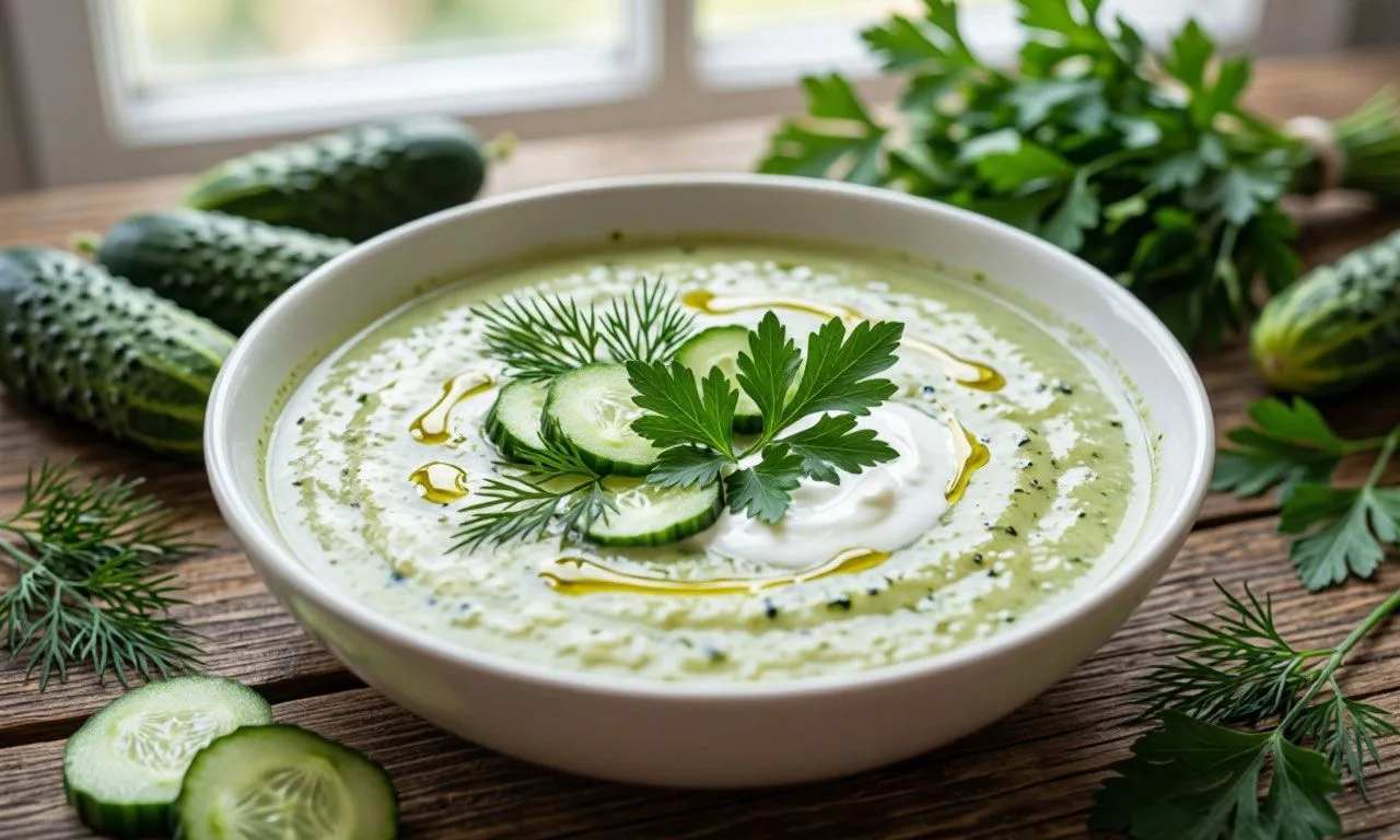 🥒 Рецепт: холодный огуречный суп с йогуртом 🥒Привет, друзья! 👋 Когда столбик термоме...