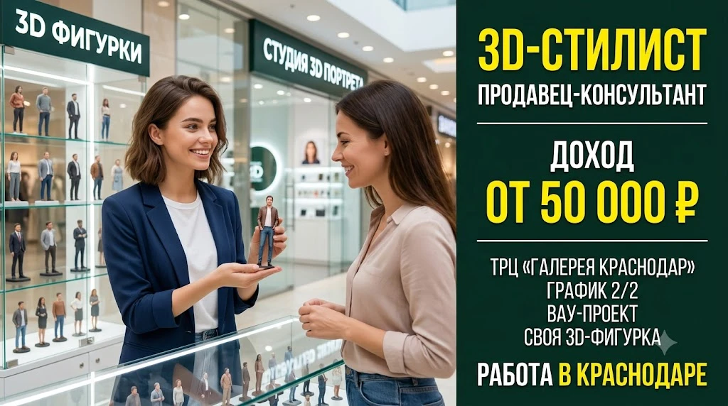 ✨ 3D-стилист / продавец-консультант — Краснодар

Доход: от 50 000 ₽
Средний доход: 40 000–60 000 ₽
�