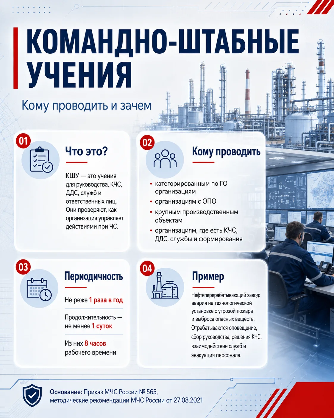 Командно-штабные учения: кому проводить и зачем

Продолжаем разбирать Приказ МЧС России № 565 об уче