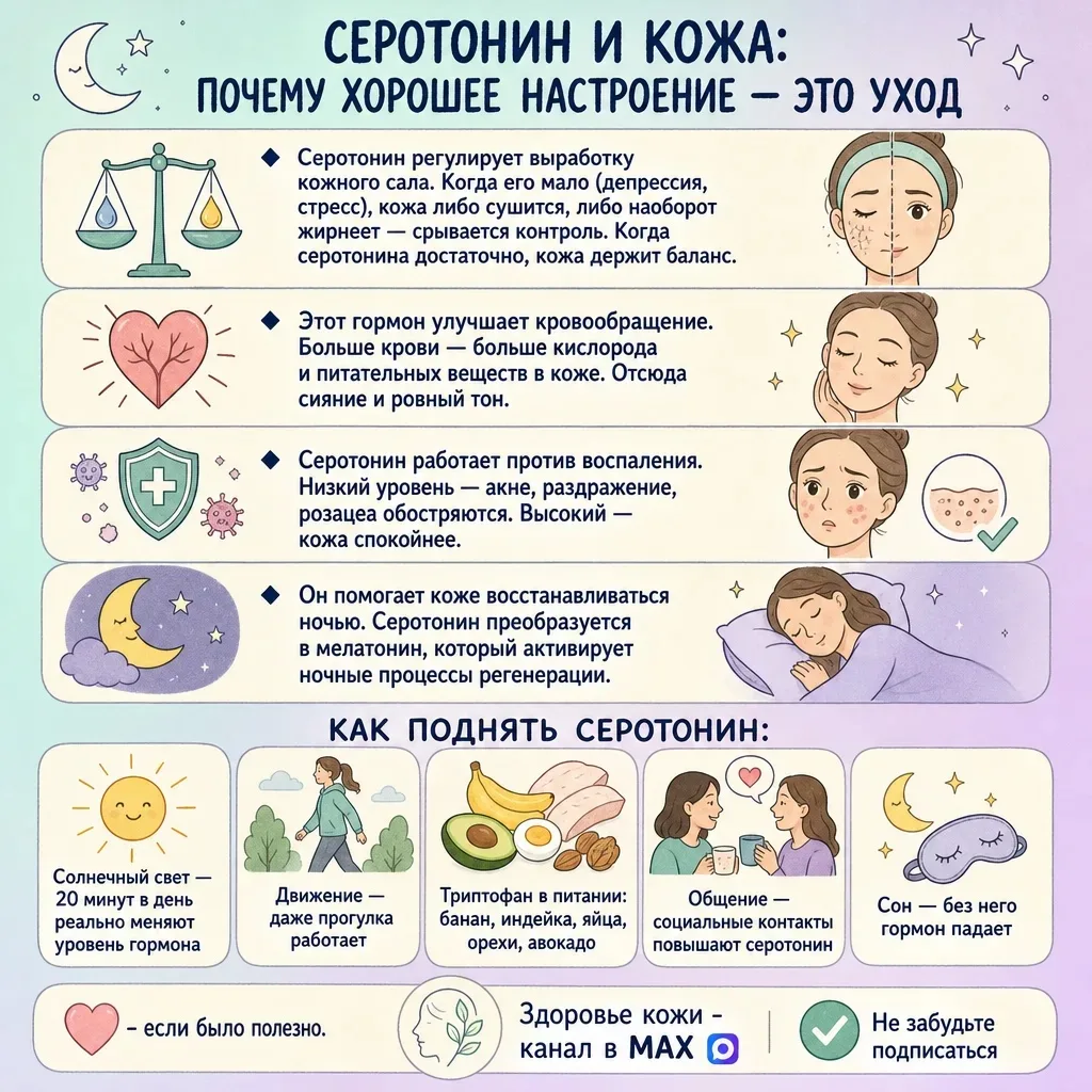 🌙 Серотонин и кожа: почему хорошее настроение — это уход