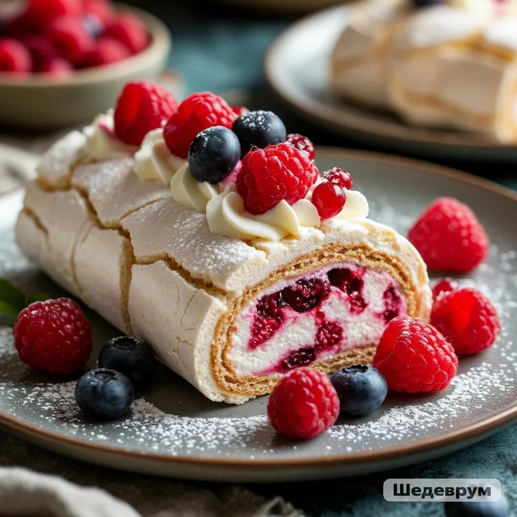 МЕРЕНГОВЫЙ РУЛЕТ СО СЛИВКАМИ — СЛАДКОЕ БЕЗ САХАРА! 🍥🥛