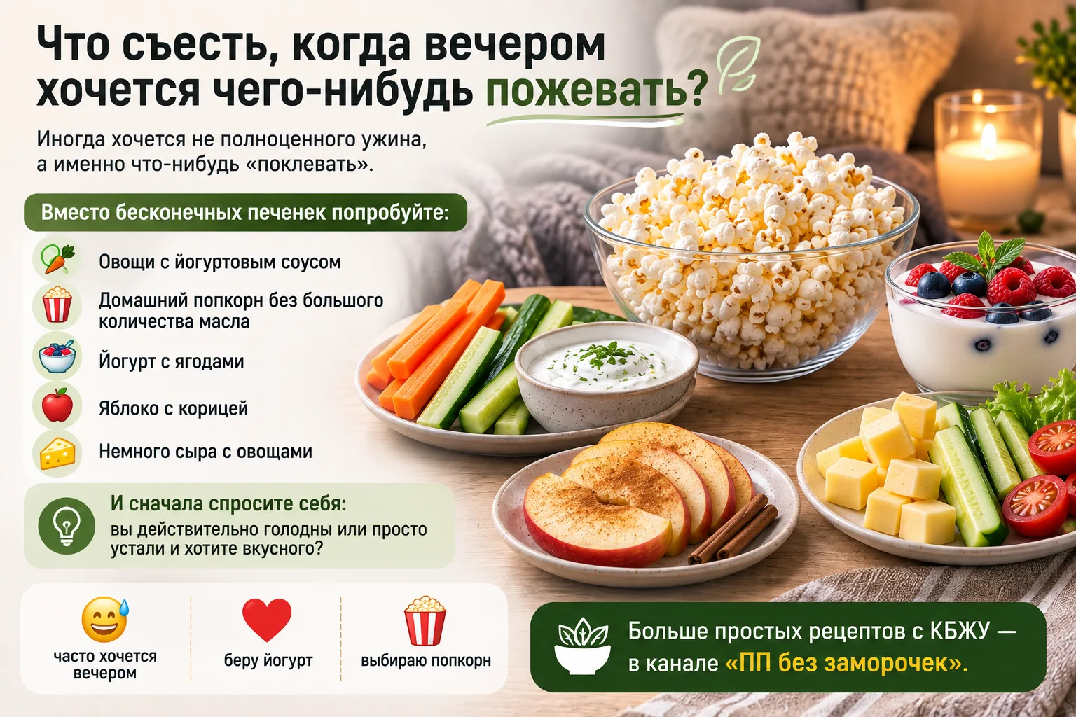🍿 Что съесть, когда вечером хочется чего-нибудь пожевать?