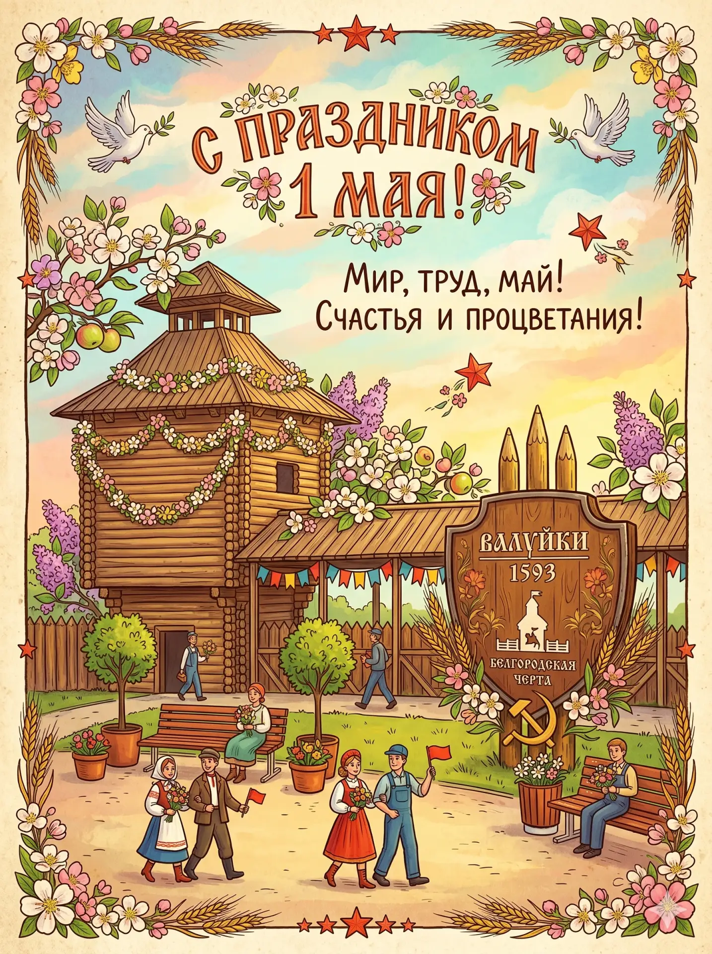 Впереди праздничные выходные!  Мы подготовили для вас красивые тематические открытки к Первомаю с из