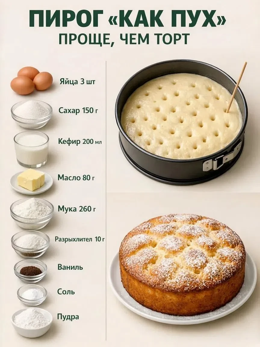 Пирог «Как пух» - проще, чем торт 😍