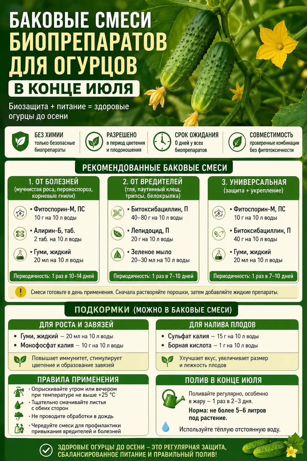Баковые смеси биопрепаратов для огурцов в конце июля