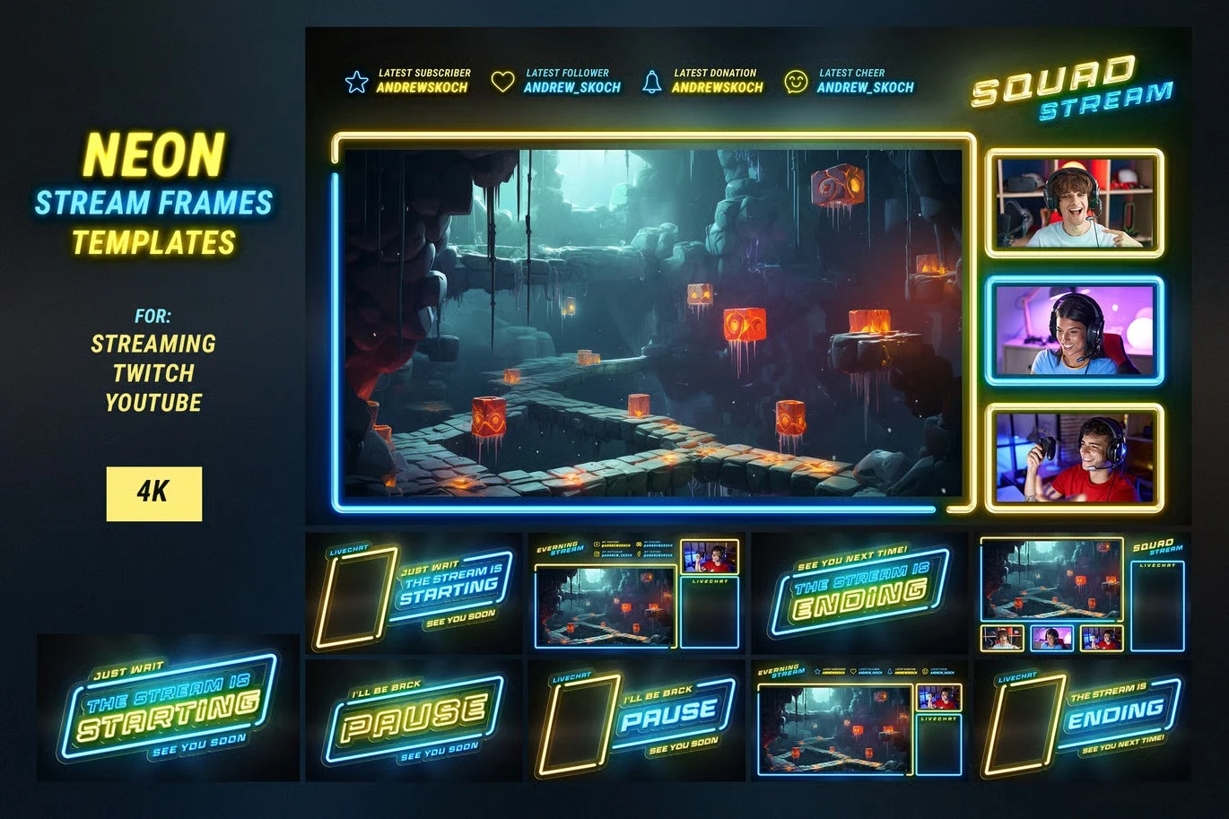 ✅ Neon Stream Frames Templates