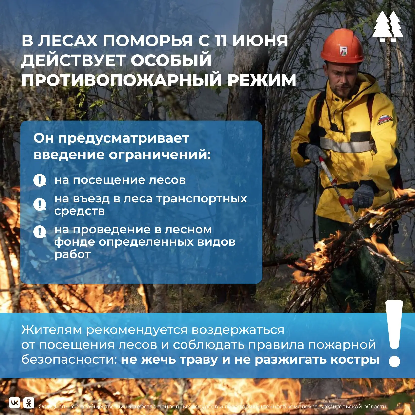 ❗️🔥 В лесах Архангельской области вводится особый противопожарный режим