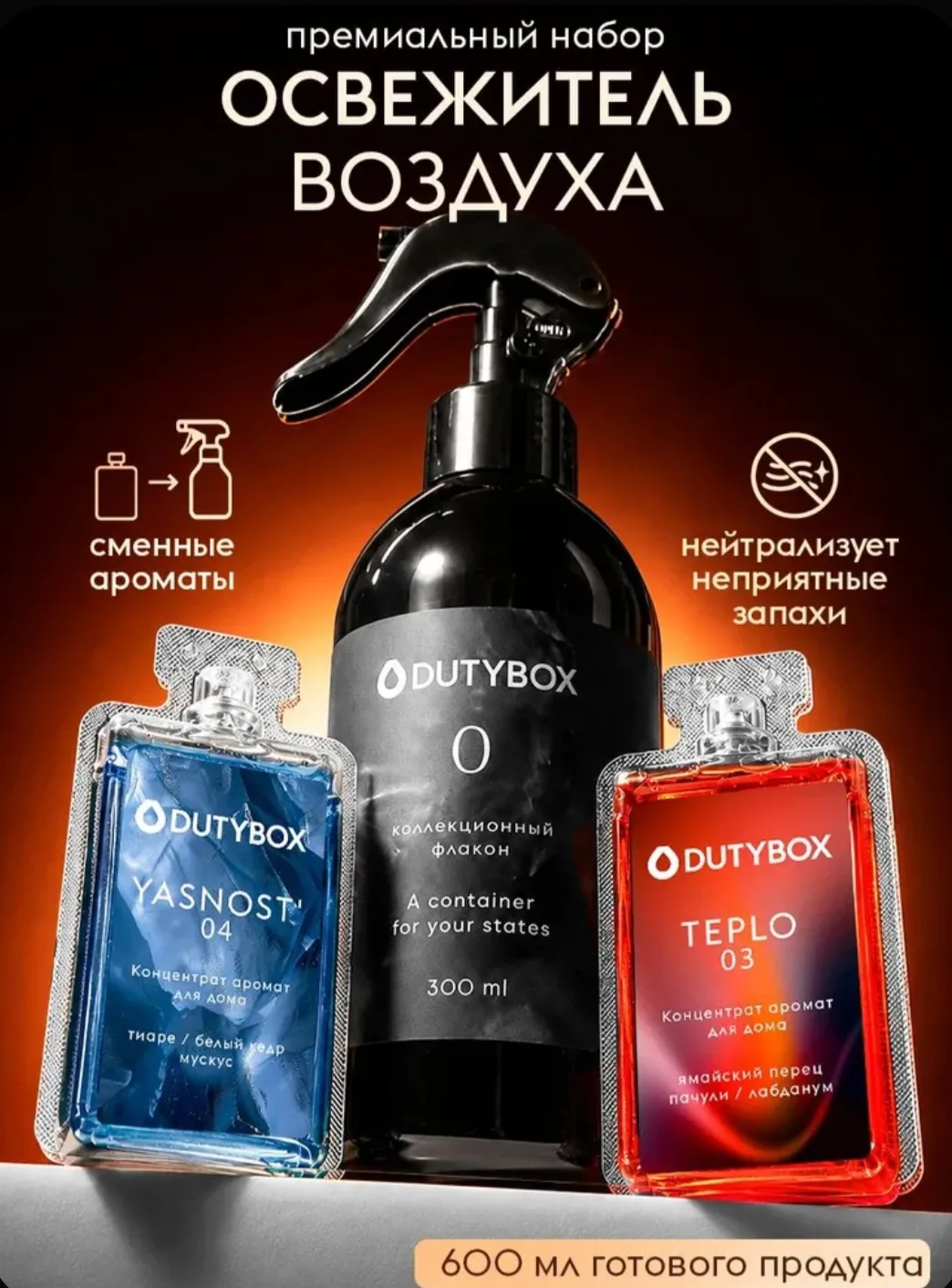 Парфюмированный освежитель воздуха DUTYBOX "ТЕПЛО" и "ЯСНОСТЬ" концентрат 50мл*2 (600 м...