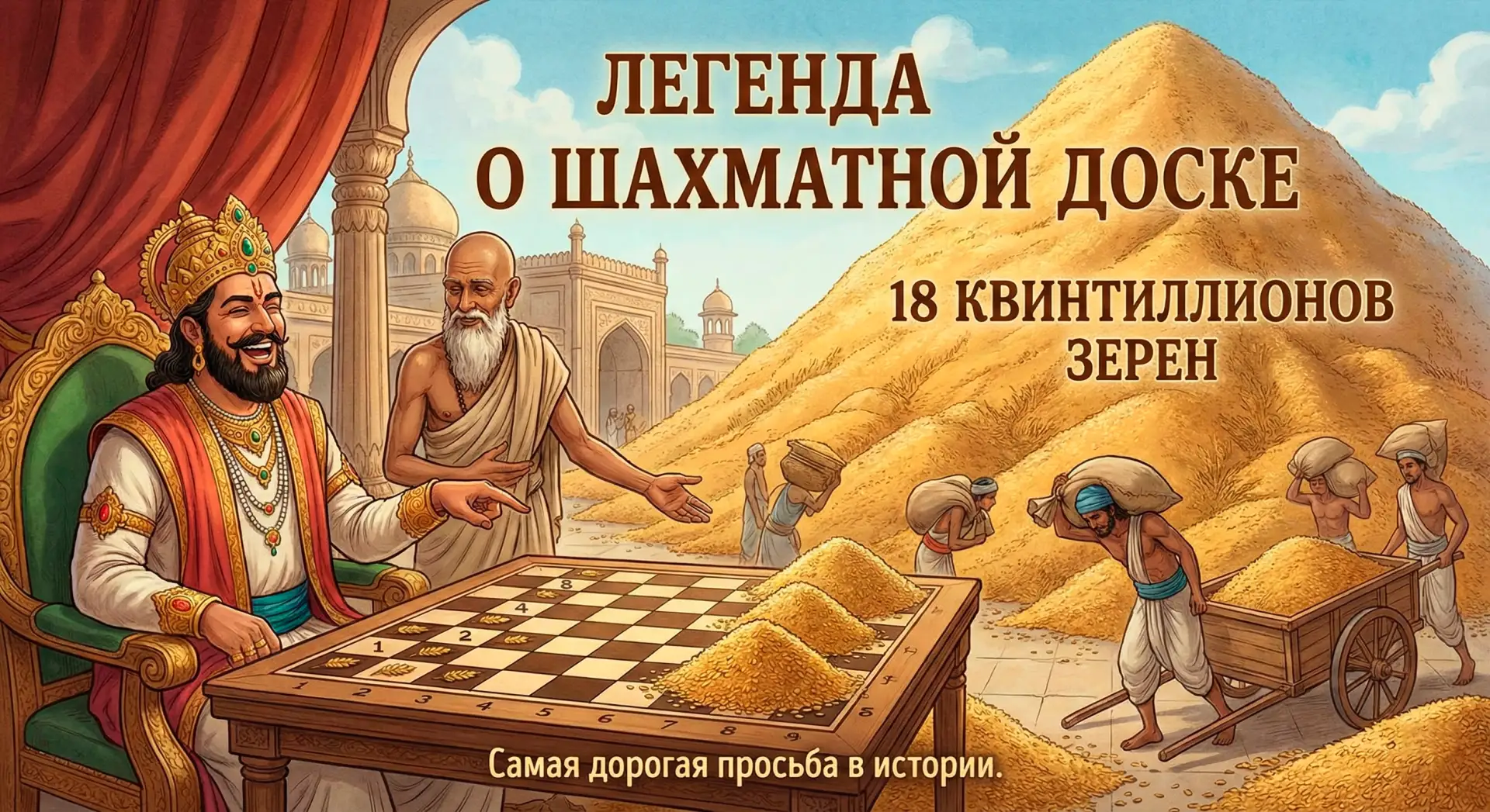 ♟️ Легенда о шахматной доске: Самая дорогая просьба в истории  По легенде, когда мудрец (по имени Се