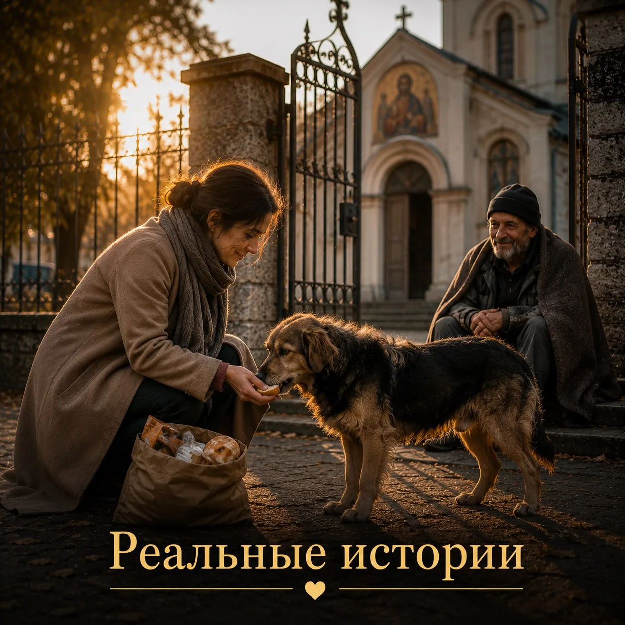 Женщина каждую пятницу кормила бездомного пса возле церкви… Пока однажды собака не привела её к чело