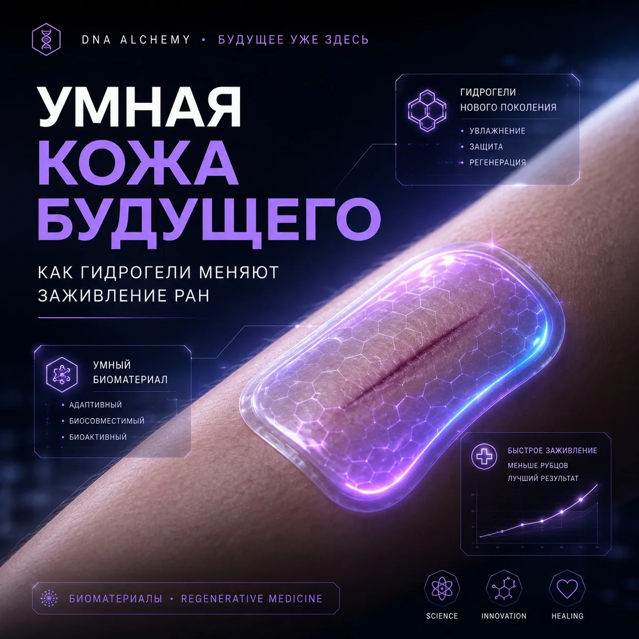 🪄КОЖА, КОТОРАЯ УМЕЕТ “ЧИНИТЬ” СЕБЯ: ГИДРОГЕЛИ МЕНЯЮТ БУДУЩЕЕ ЗАЖИВЛЕНИЯ РАН