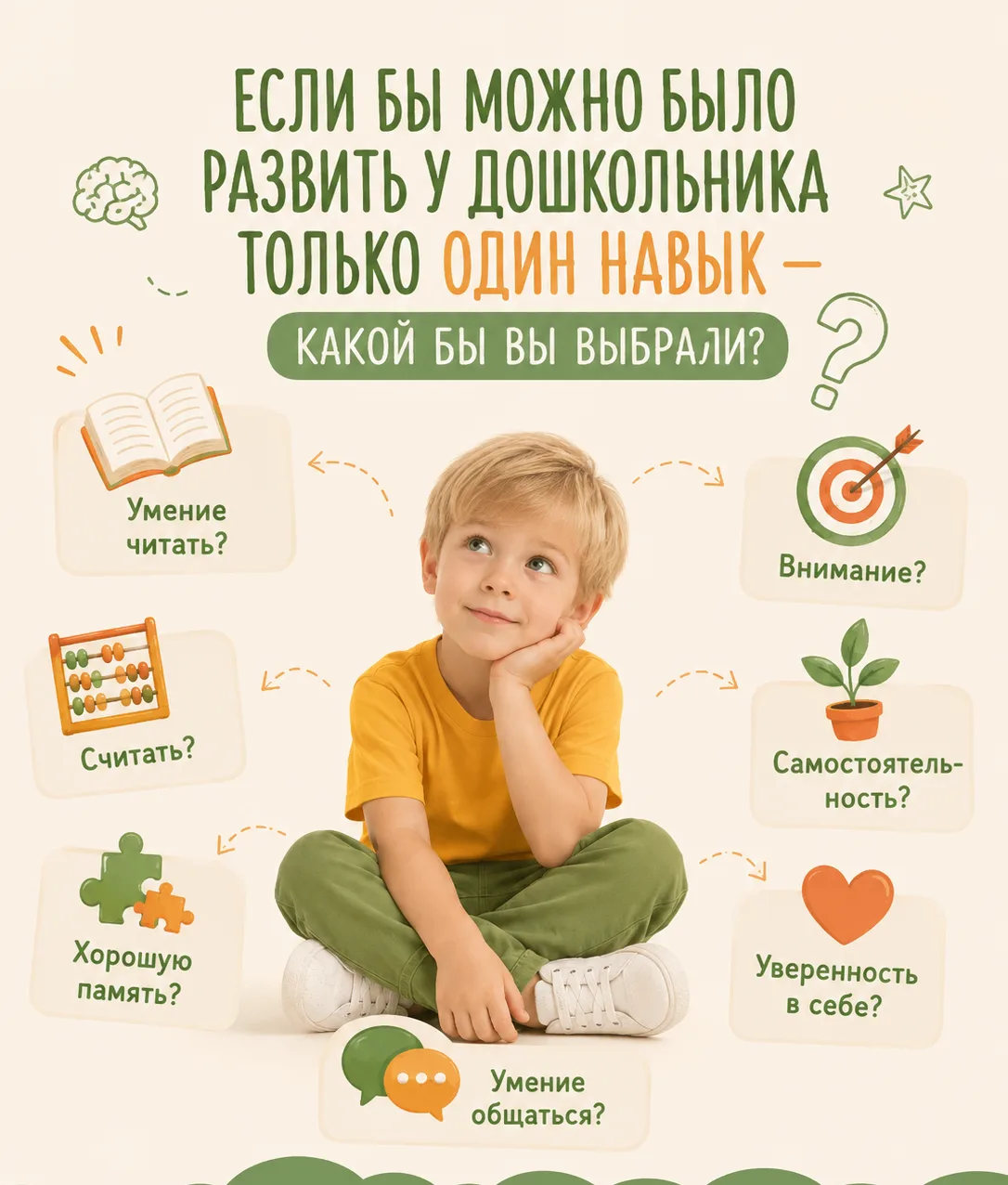 🧠 ЕСЛИ БЫ МОЖНО БЫЛО РАЗВИТЬ У ДОШКОЛЬНИКА ТОЛЬКО ОДИН НАВЫК — КАКОЙ БЫ ВЫ ВЫБРАЛИ?