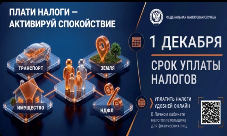 ☝Напоминаем: не позднее 1 декабря 2026 года необходимо уплатить имущественные налоги фи...