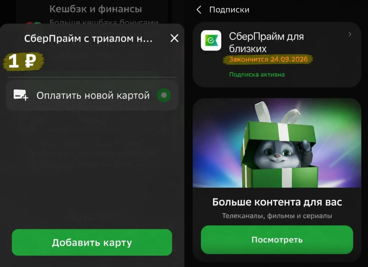 🛍️🛍️ СберПрайм за 1 руб. через Салют

Появился способ продлить СберПрайм за 1 руб. на месяц, а нек