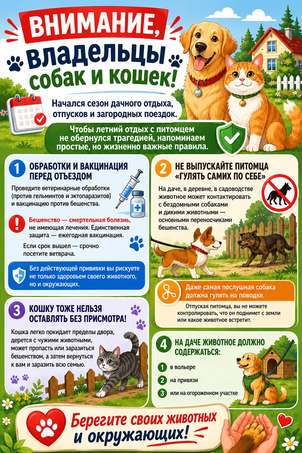 Внимание, владельцы собак и кошек!

🏡 Начался сезон дачного отдыха, отпусков и загородных поездок.
