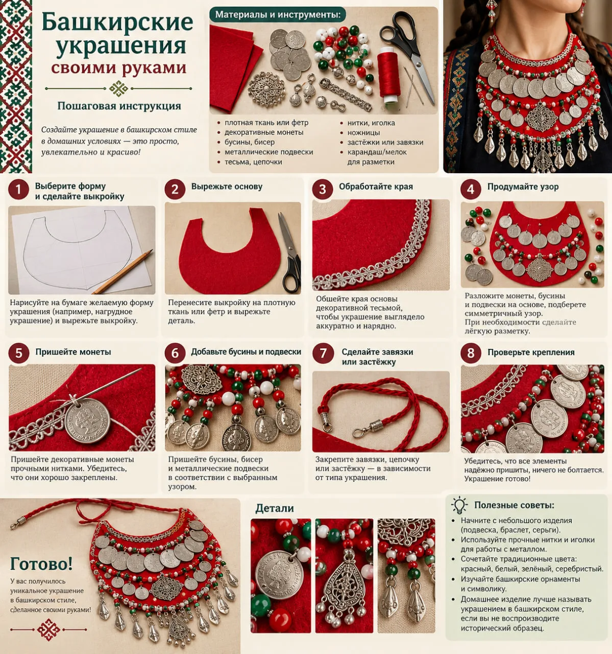 ✨Украшением в башкирском стиле своими руками: нагрудник (Күкрәксә, түшелдерек)