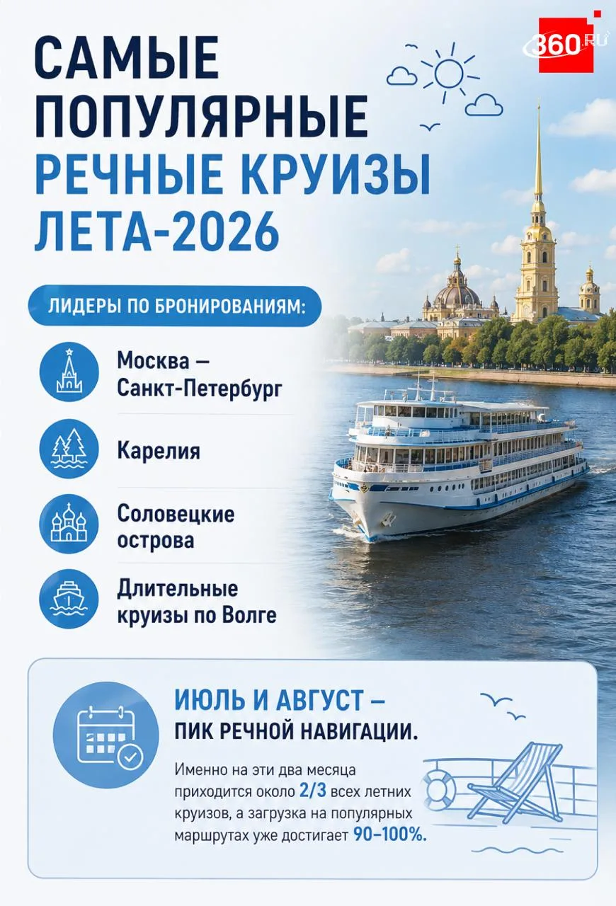 От Волги до Соловков: самые популярные речные круизы лета-2026.