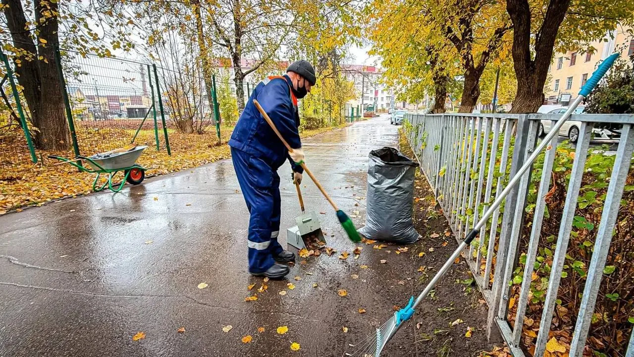 В Клину убрали опавшую листву