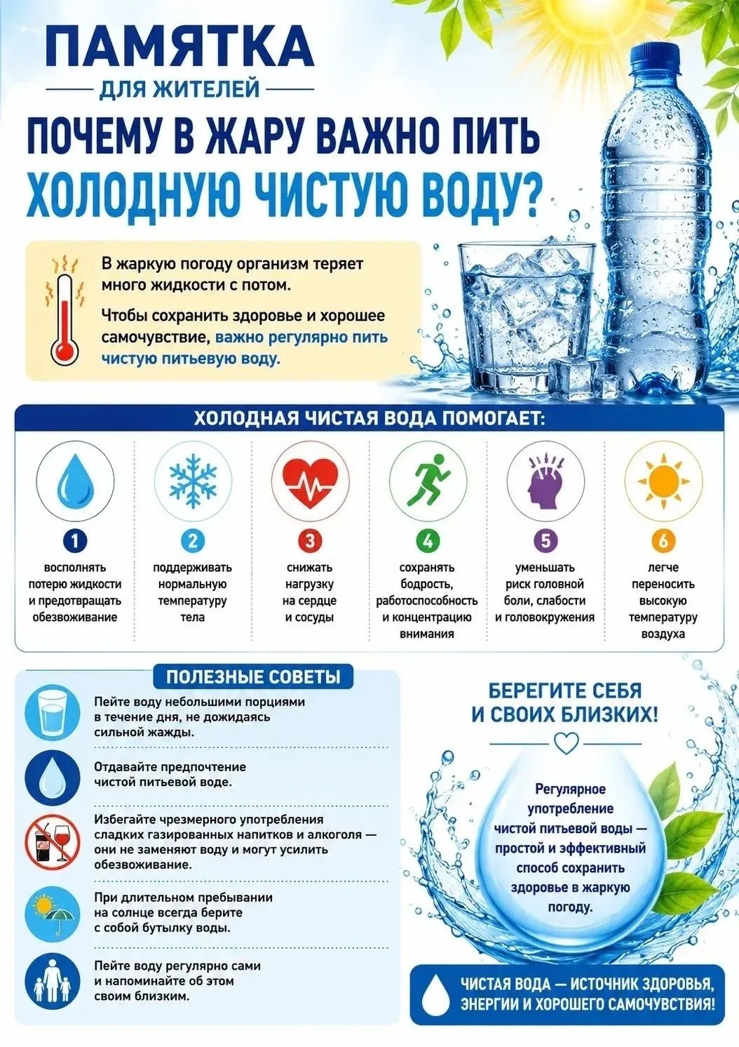 🌞 Жара — время особенно внимательно относиться к своему здоровью!

МУП «Водоканал» рекомендует собл