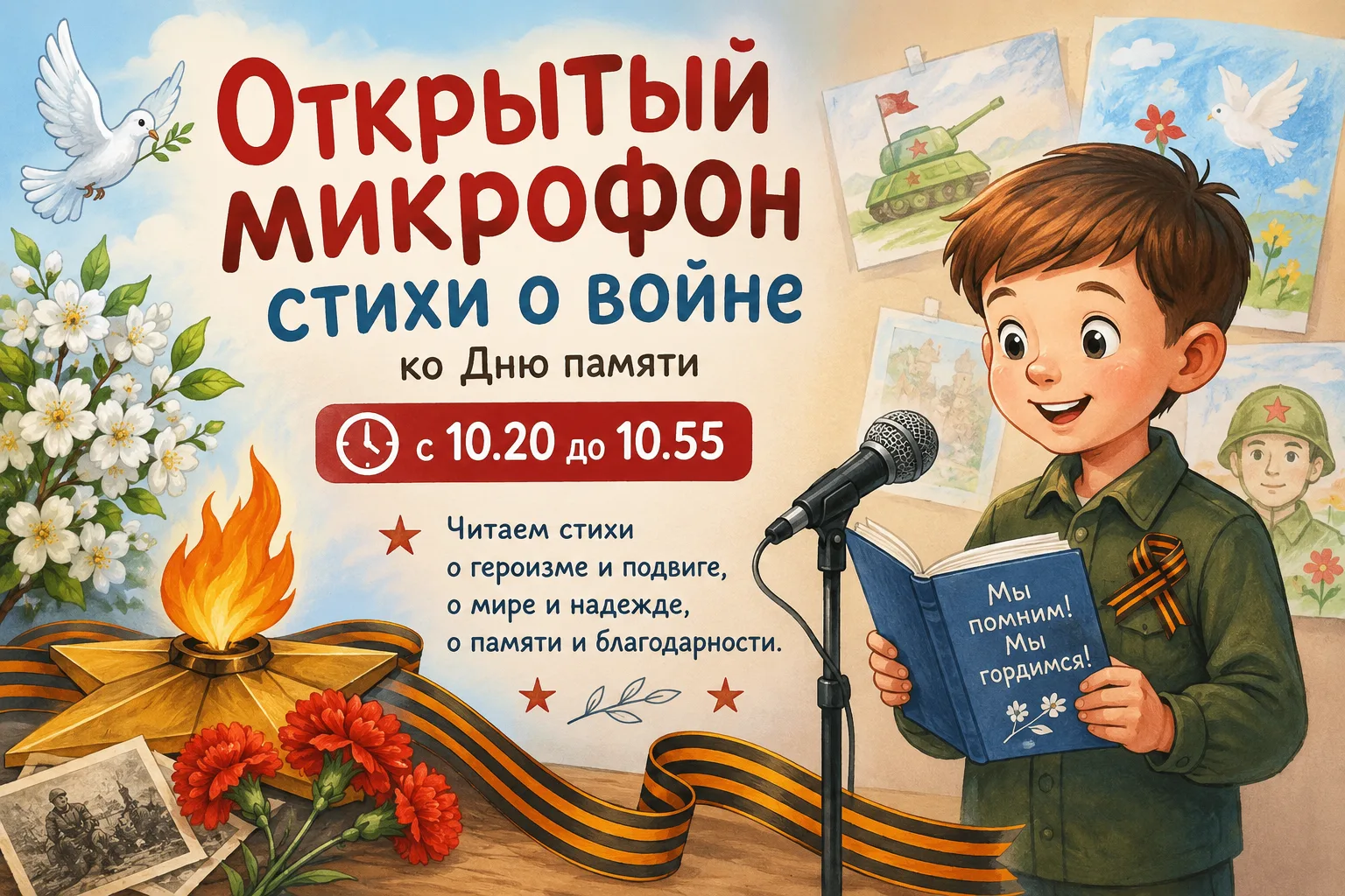 В школьном лагере состоится акция «Открытый микрофон: стихи о войне», посвящённая Дню памяти и скорб