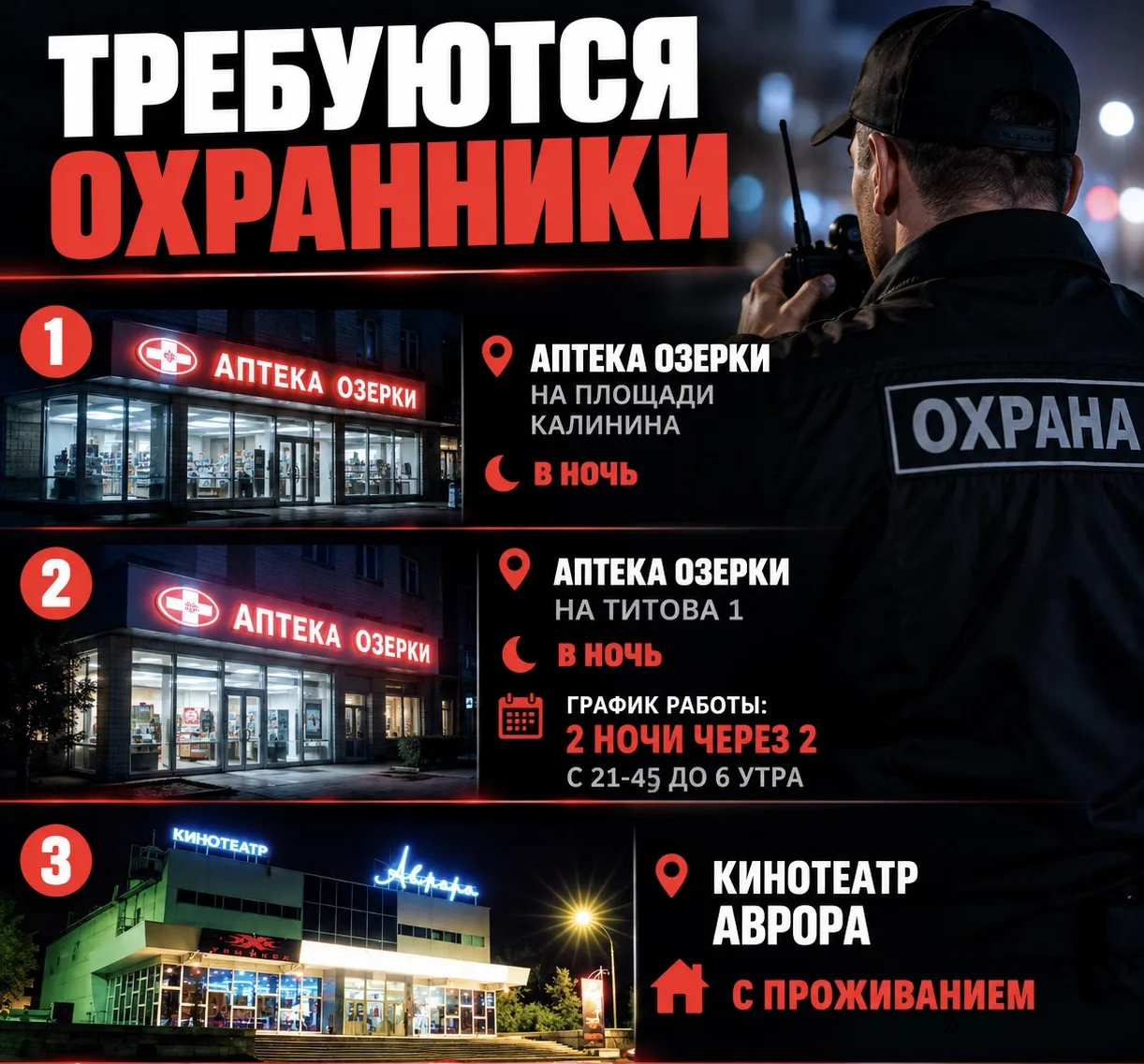 Требуется охранники: