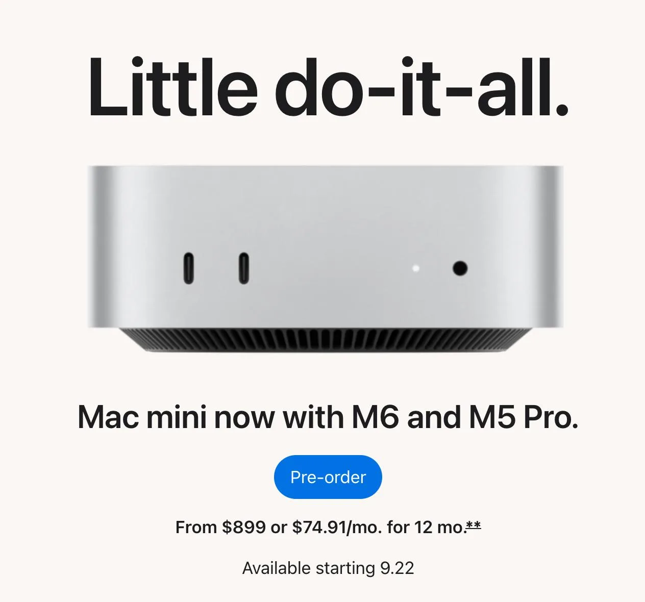 Apple обновила Mac mini — теперь компактный комп можно взять сразу на новом проце M6.