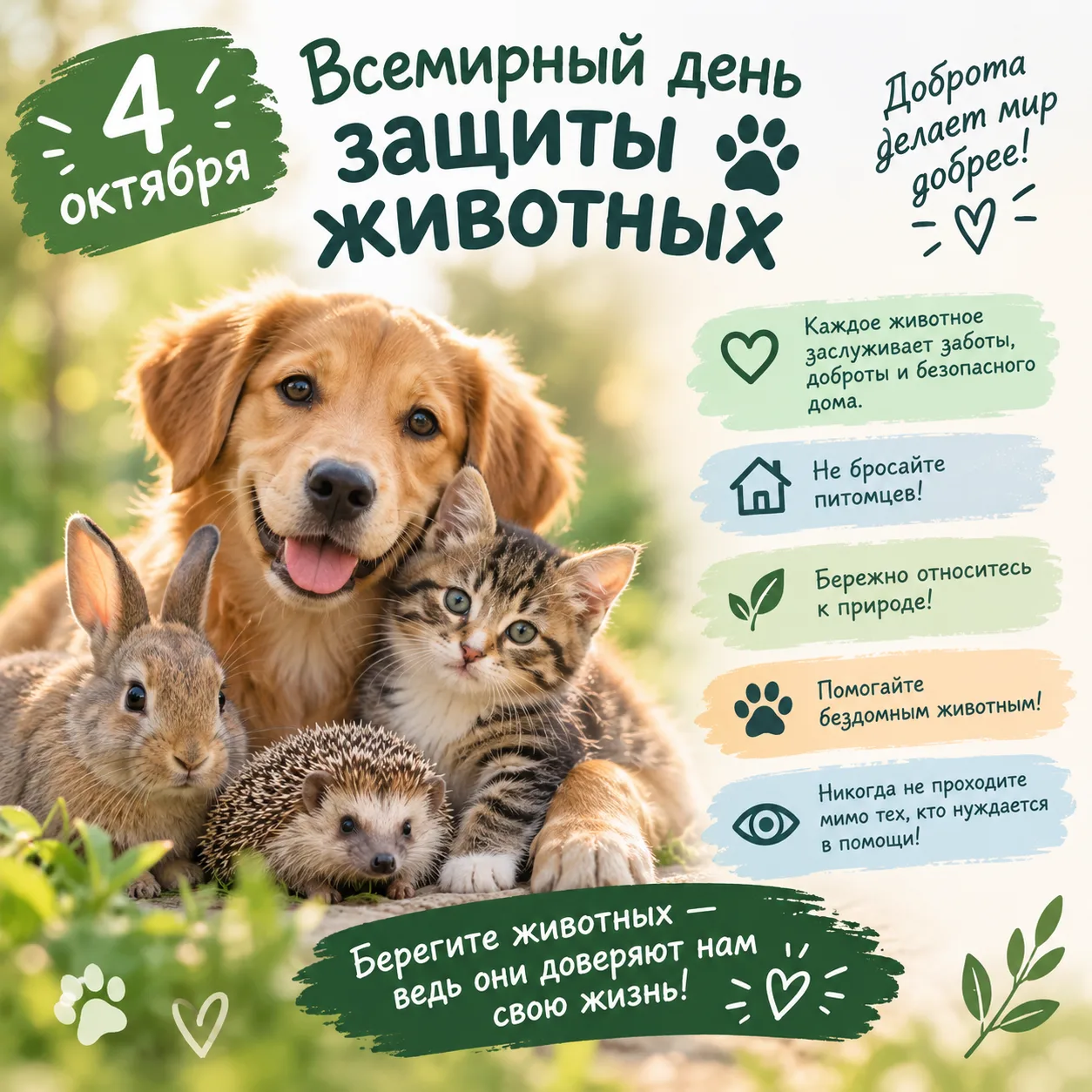🐾 4 октября — Всемирный день защиты животных! 🐾