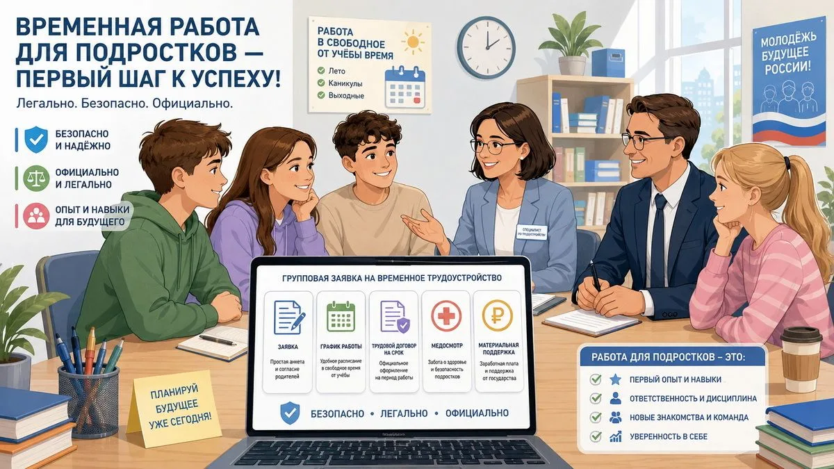 На портале «Работа России» доступна услуга «Организация временного трудоустройства несовершеннолетни