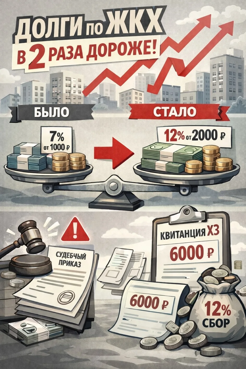 Долги по ЖКХ стали в 2 раза дороже ☝