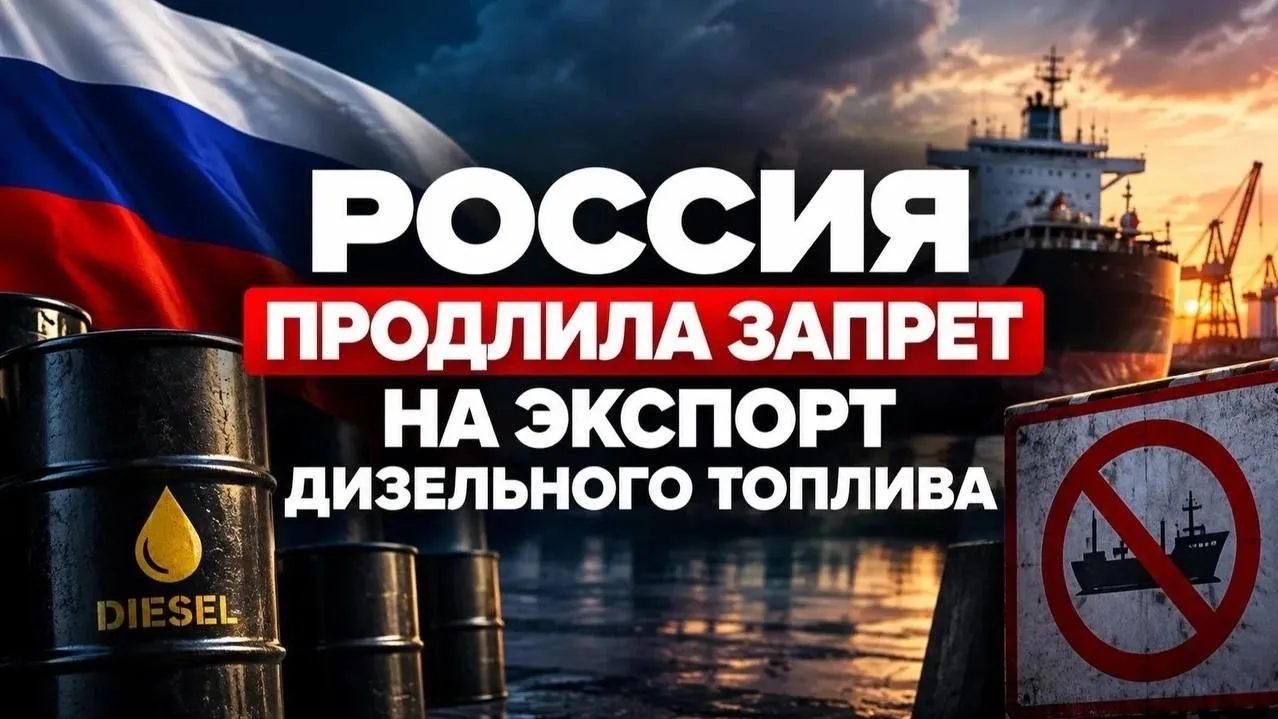 Россия продлила запрет на вывоз за рубеж дизеля, газойлей и судового топлива производит...