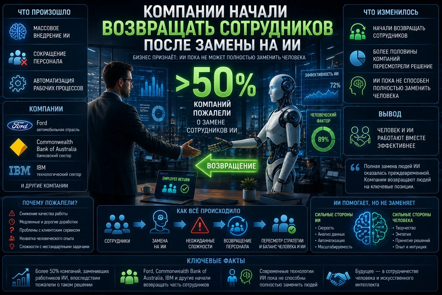 🤖 Компании начали возвращать сотрудников после неудачной замены на ИИ