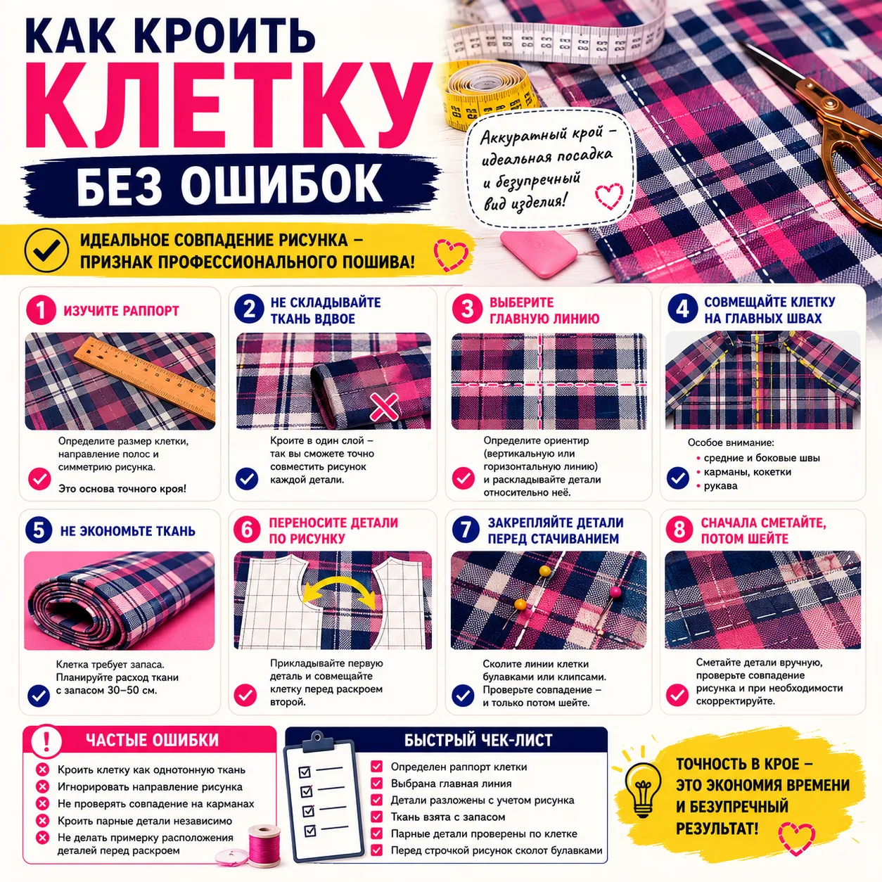 🧵 Как кроить клетку без ошибок: 8 правил, которые помогут добиться идеального совпадения рисунка

К
