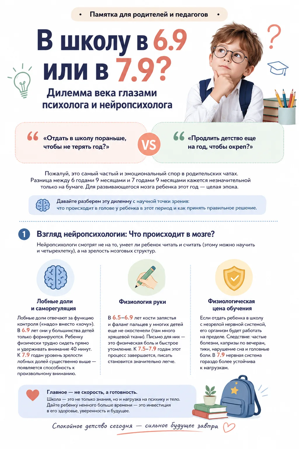 🎒 В школу в 6.9 или в 7.9? Дилемма века глазами психолога и нейропсихолога

«Отдать в школу пораньш