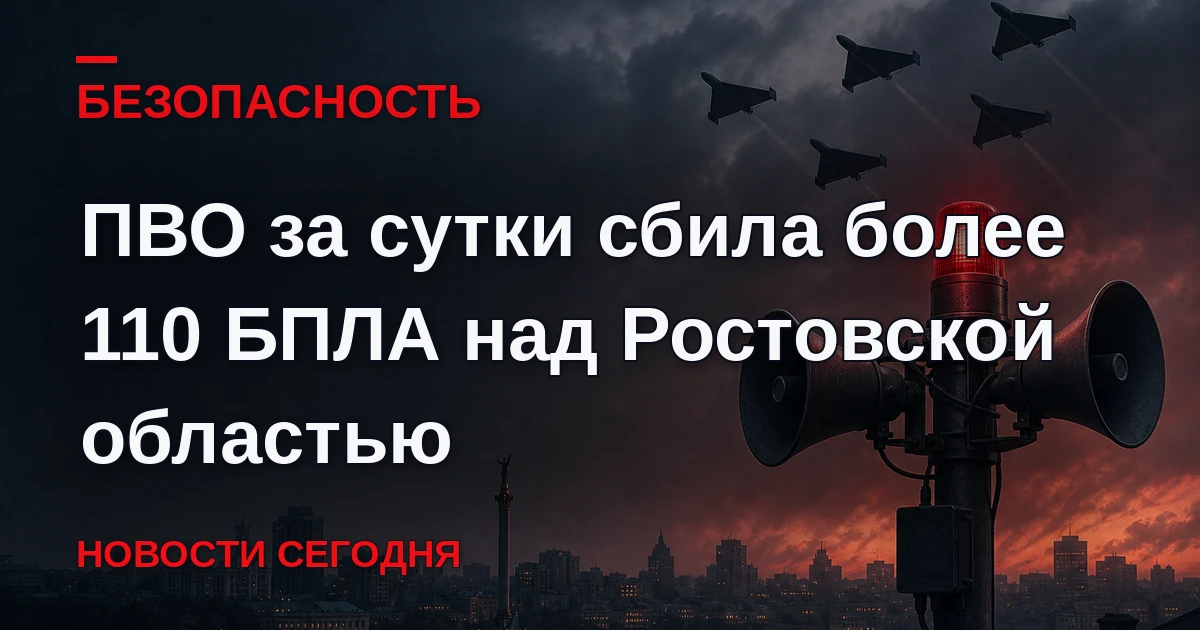 Более 110 БПЛА уничтожено над Ростовской областью за сутки, пострадавших нет, отражение...