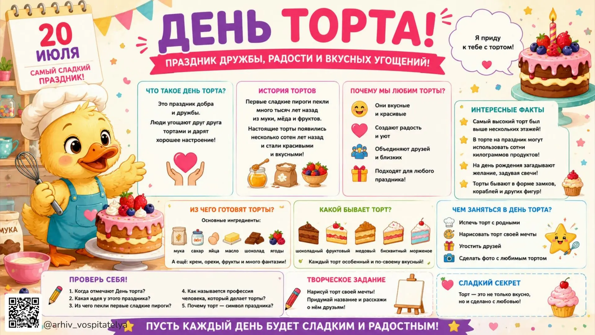 Детский календарь событий 2026/Международный день торта🎂 
 
Во многих странах 20 июля отмечают Межд