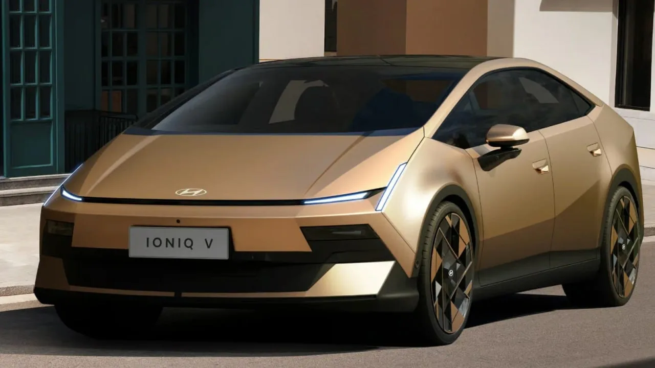 Hyundai показала электрический киберпанк-седан Ioniq V, который похож на раздутый Lamborghini.  Авто
