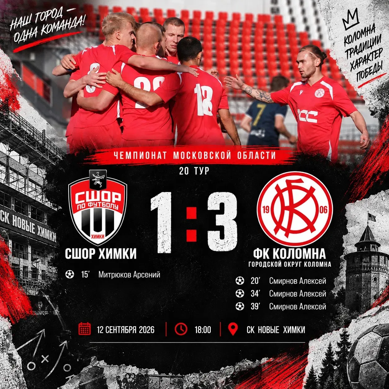 ⚽️⚽️⚽️Хет-трик Смирнова принёс ФК «Коломна» уверенную гостевую победу над СШОР Химки