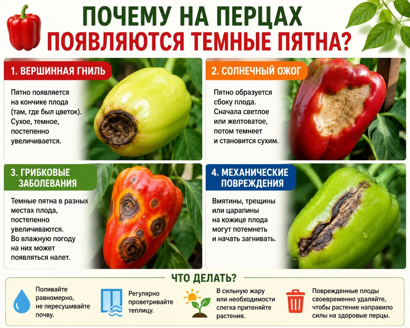 🌶️ На перцах появились темные пятна? Не спешите искать вершинную гниль!

Каждый год многие дачники 