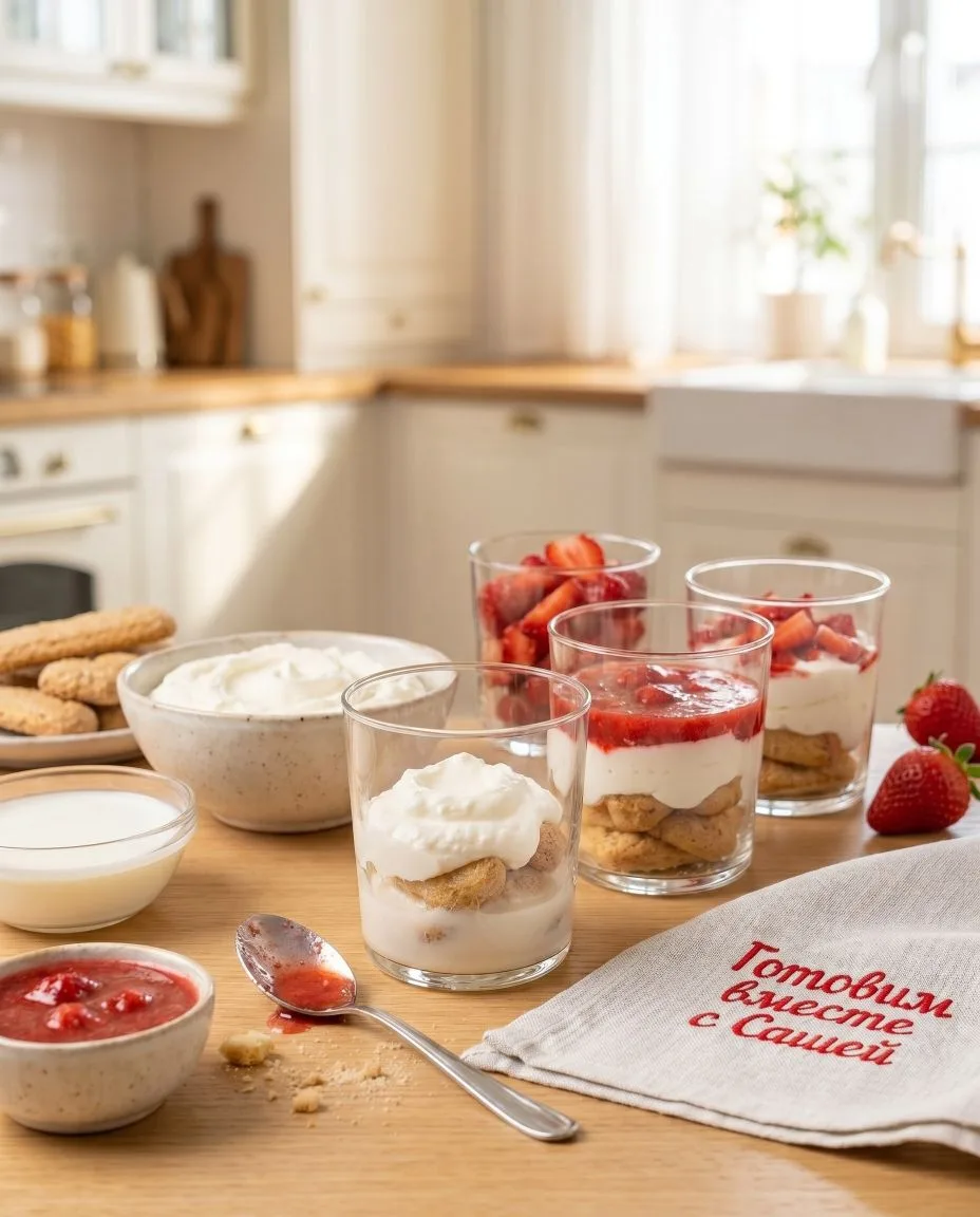 Творожно-клубничный трайфл «ЛЕТО В СТАКАНЕ» 🍓☁️

Для творожного облака:
🧀 Творог (лучше 5–9%, нежн