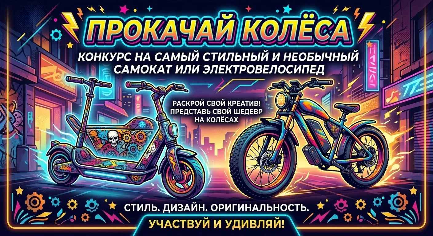 ❗ВНИМАНИЕ❗ВНИМАНИЕ❗ВНИМАНИЕ❗
🚀КОНКУРС  «ПРОКАЧАЙ КОЛЁСА»🛴⚡

Хочешь проявить фантазию и креатив, то